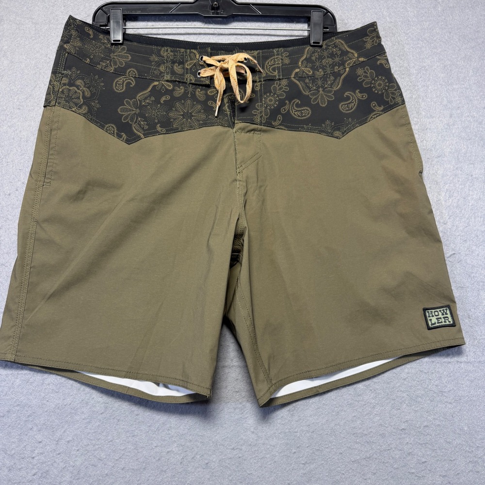 Howler Brothers Los Vaqueros Western Trunks Mens 35x8 Olive Green  Board Short